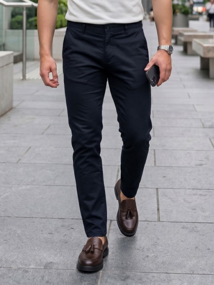 Férfi slim fit chino nadrág, tengerészkék