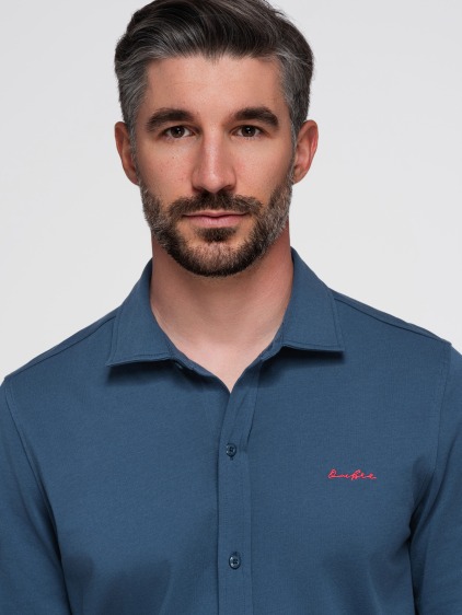 Férfi regular fit hosszú ujjú ing hímzéssel, kék – fotografie produktu 2