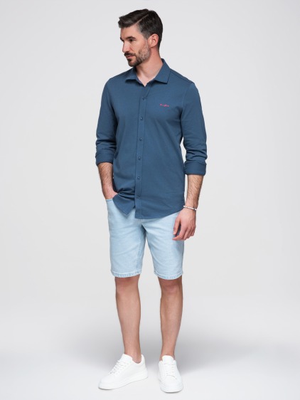 Férfi regular fit hosszú ujjú ing hímzéssel, kék – fotografie produktu 3