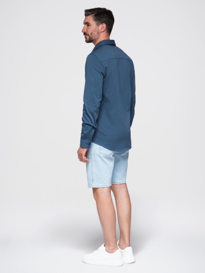 Férfi regular fit hosszú ujjú ing hímzéssel, kék – fotografie produktu 4