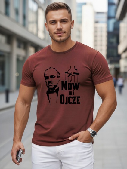 Pánské klasické tričko s předním potiskem, vínová
