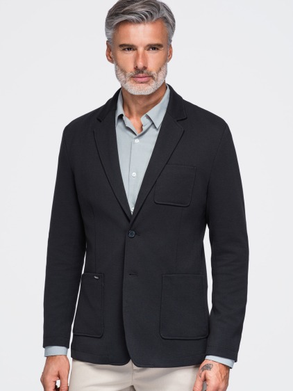 Pánské slim fit pletené sako se třemi předními kapsami, černé
