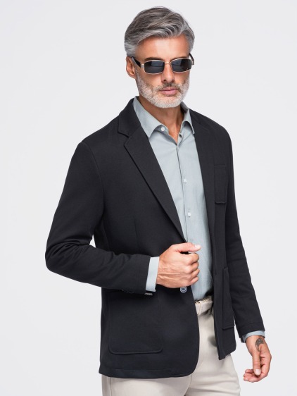 Pánské slim fit pletené sako se třemi předními kapsami, černé – fotografie produktu 3