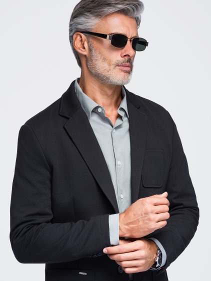 Pánské slim fit pletené sako se třemi předními kapsami, černé – fotografie produktu 4