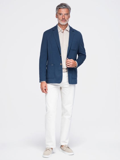 Pánské slim fit pletené sako se třemi předními kapsami, modré – fotografie produktu 2