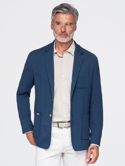 Pánské slim fit pletené sako se třemi předními kapsami, modré – fotografie produktu 3