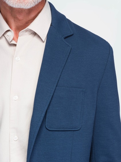 Pánské slim fit pletené sako se třemi předními kapsami, modré – fotografie produktu 4