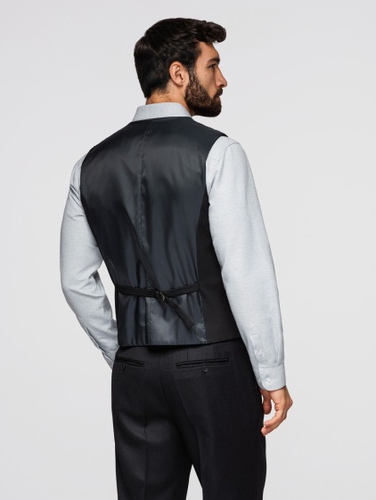 Férfi elegáns, slim fit mellény finom halszálkamintával, fekete – fotografie produktu 3