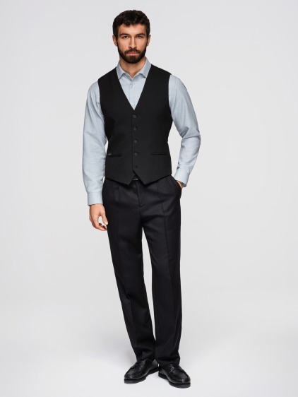 Férfi elegáns, slim fit mellény finom halszálkamintával, fekete – fotografie produktu 5