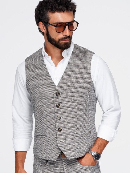 Pánská regular fit vesta se zapínáním na knoflíky a dvěma kapsami, hnědá