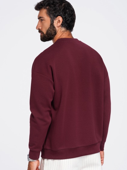 Férfi regular fit pulóver kerek nyakkivágással és hímzéssel, bordó – fotografie produktu 4