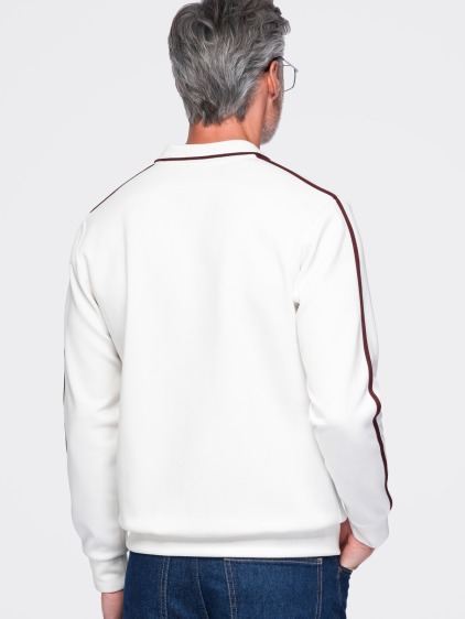 Férfi regular fit pulóver gallérral és V-kivágással, fehér – fotografie produktu 5