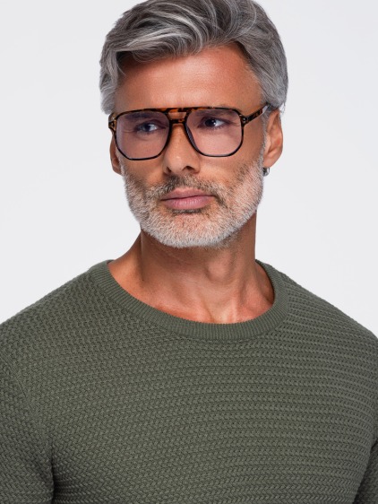 Pánsky regular fit štruktúrovaný sveter s okrúhlym výstrihom, olivová – fotografie produktu 3