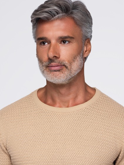 Pánsky regular fit štruktúrovaný sveter s okrúhlym výstrihom, piesková – fotografie produktu 3