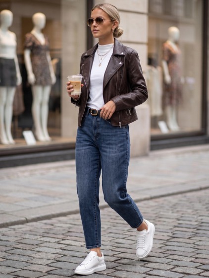 Dámské džíny mom fit s vysokým pasem a páskem, modrá – fotografie produktu 2