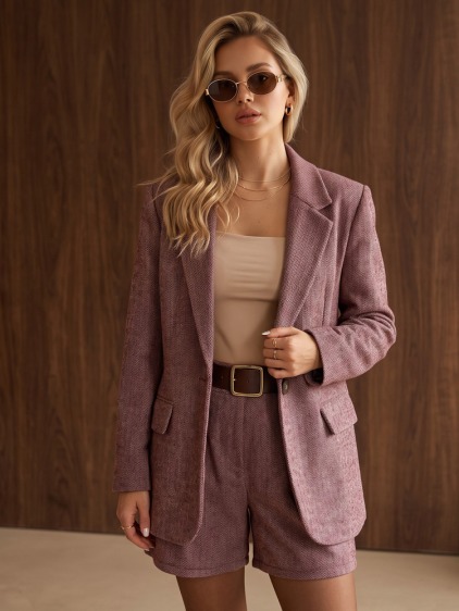 Dámské elegantní prodloužené sako se vzorem rybí kosti, vínové