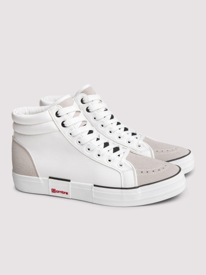 Férfi magas szárú műbőr sneaker texturált betétekkel, fehér – fotografie produktu 2