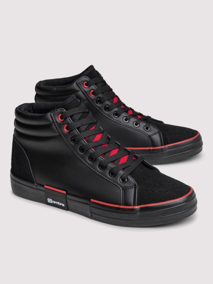 Férfi magas szárú műbőr sneaker texturált betétekkel, fekete