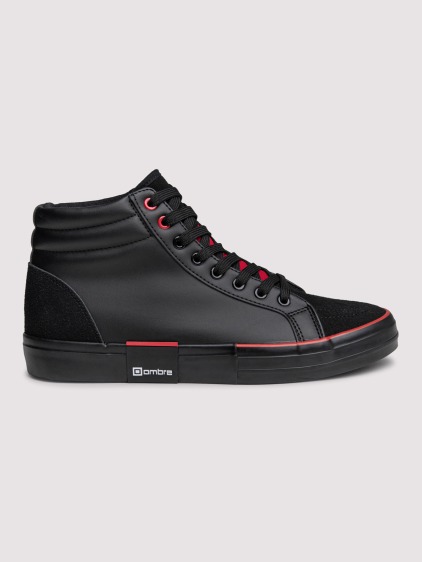 Férfi magas szárú műbőr sneaker texturált betétekkel, fekete – fotografie produktu 2