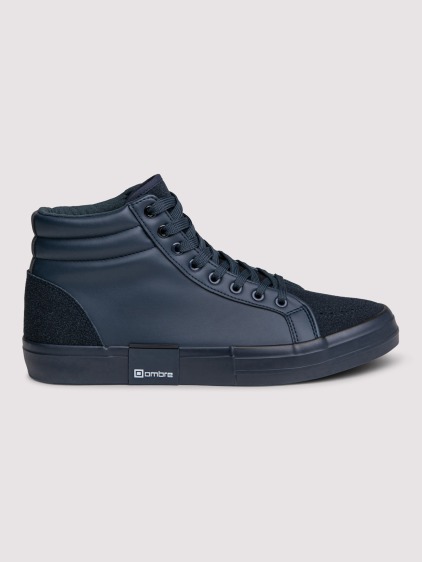 Férfi magas szárú műbőr sneaker texturált betétekkel, sötétkék
