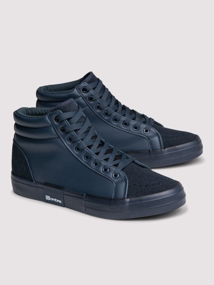 Férfi magas szárú műbőr sneaker texturált betétekkel, sötétkék – fotografie produktu 2