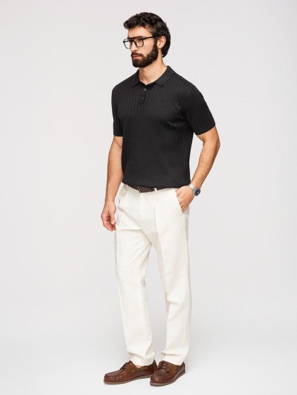 Férfi slim fit bordázott rövid ujjú pólóing, fekete – fotografie produktu 3