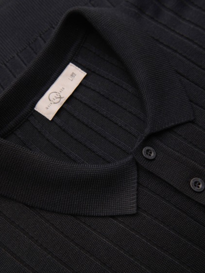 Férfi slim fit bordázott rövid ujjú pólóing, fekete – fotografie produktu 6