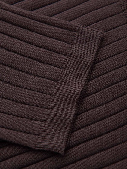 Férfi slim fit bordázott rövid ujjú pólóing, barna – fotografie produktu 7