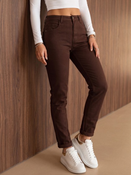 Dámske džínsy mom fit s vysokým pásom, hnedá