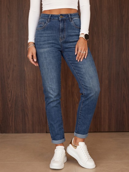 Dámske džínsy mom fit s vysokým pásom, modrá