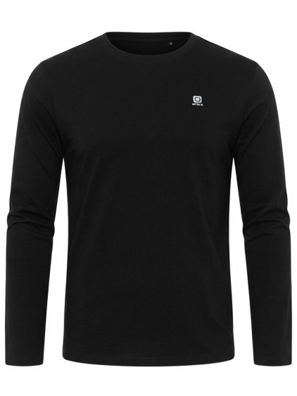 Pánské slim fit tričko s dlouhým rukávem a kulatým výstřihem, černá
