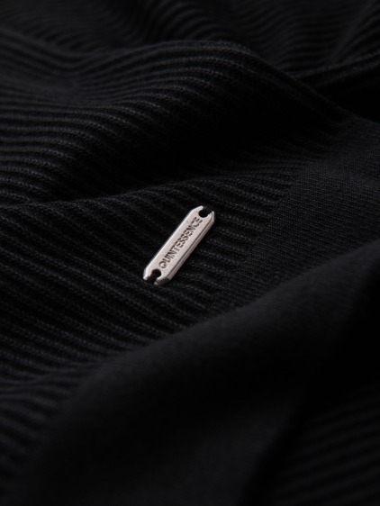 Férfi slim fit kötött Henley póló rövid ujjal és gombos pánttal, fekete – fotografie produktu 7