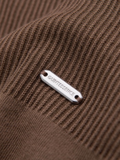 Pánské přiléhavé pletené tričko Henley s krátkým rukávem a knoflíkovou légou, hnědá – fotografie produktu 7