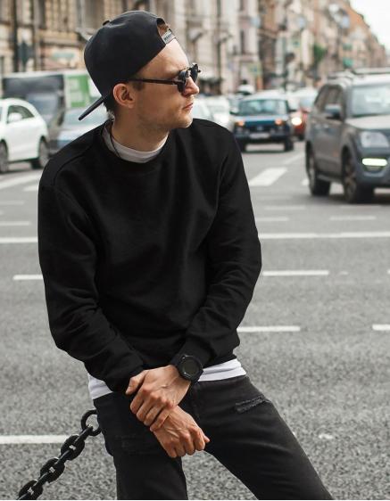 Férfi STYLE kapucnis pulóver fekete