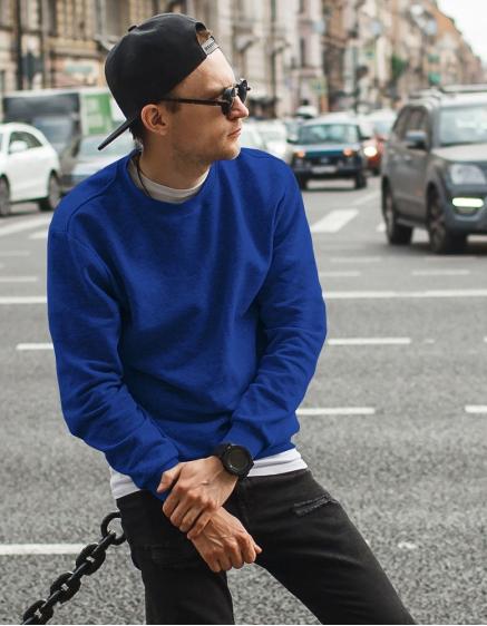 Férfi STYLE pulóver egyszínű kék