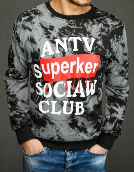 Férfi nyomtatott kapucnis pulóver sötétszürke BX4448