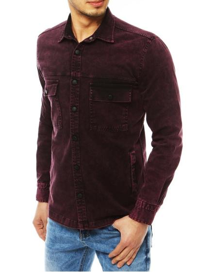 Pánska košeľa džínsová tmavo bordowa DX1849