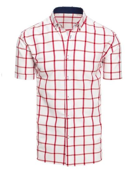 Biela pánska košeľa mriežkovaná s krátkym rukávom KX0927