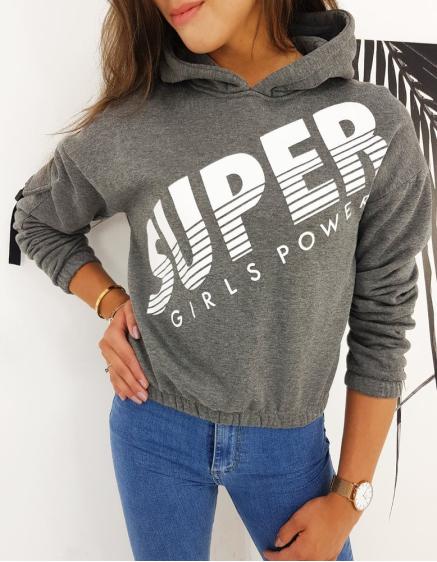 Női pulóver SUPER GIRLS sötét szürke