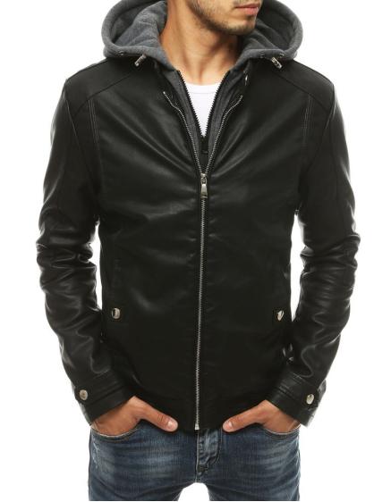 Pánská bunda kožená s kapucí černá tx3396