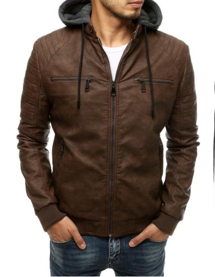 Pánska koženková bunda s kapucňou hnedá tx3516