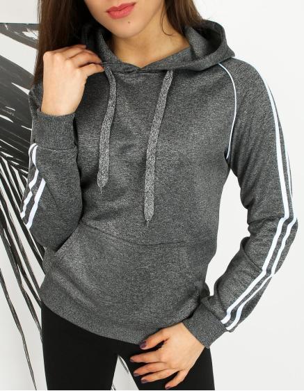 Dámská mikina s kapucí a proužky LAMI šedá 
