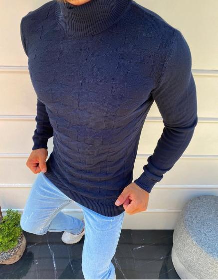 Pánský svetr s rolákem tmavě modrá