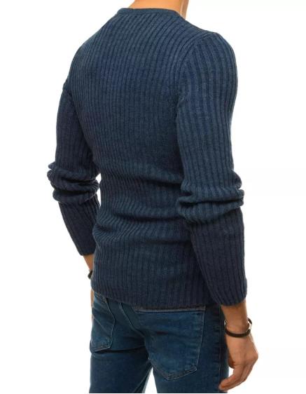 Pánsky sveter so šnúrkami modrý