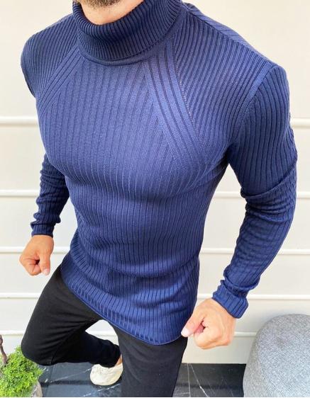 Pánsky sveter s rolákom tmavomodrý