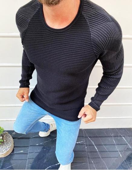 Pánský svetr se šňůrkou na stažení černá