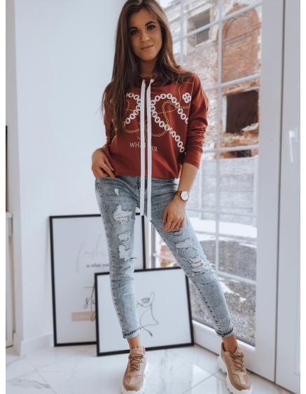 Női nyomtatott kapucnis pulóver barna CIRLA