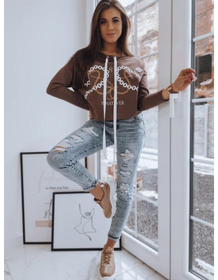 Női nyomtatott kapucnis pulóver világosbarna CIRLA