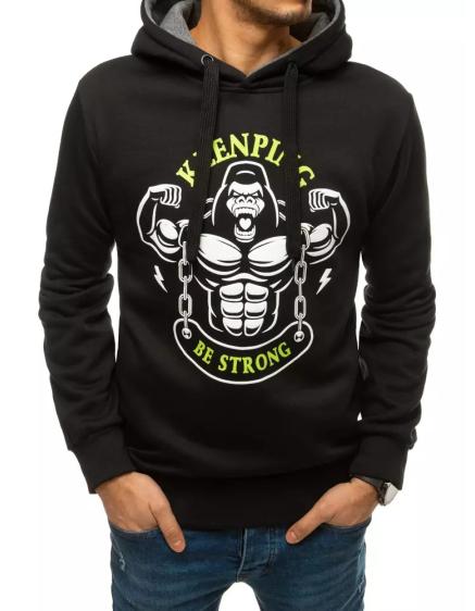 Férfi nyomtatott kapucnis pulóver fekete MUSCLE