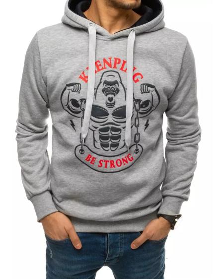 Pánska mikina s potlačou a kapucňou sivá MUSCLE